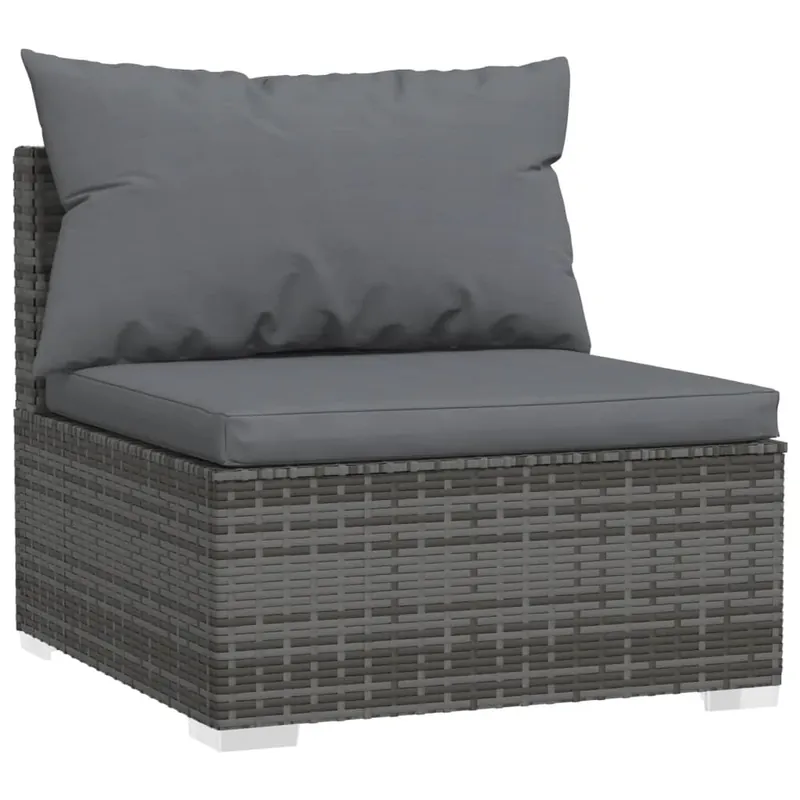 vidaXL Sofá central de jardín con cojines ratán sintético gris - Sofás sillones puffs