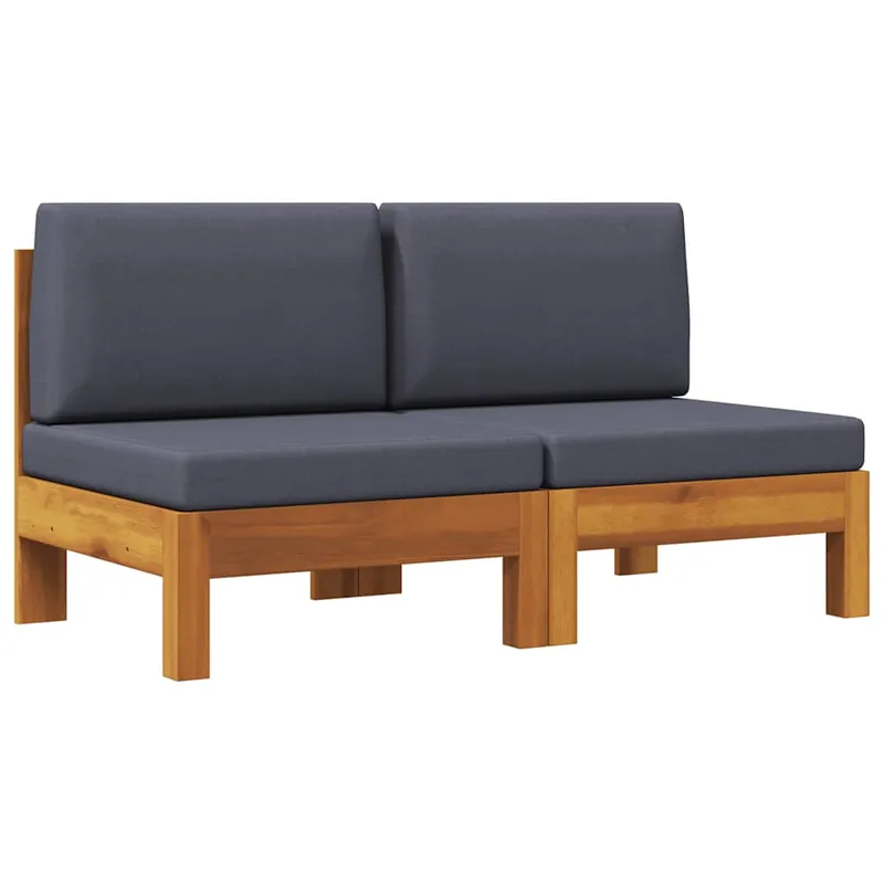 vidaXL Sofá central 2 piezas cojines gris oscuro madera de acacia - Sofás sillones puffs