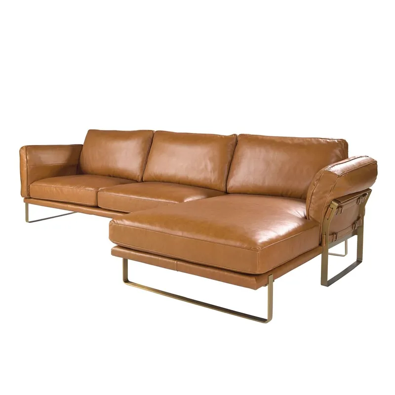 ANGEL CERDA Sofá chaise longue derecha piel camel - Sofás sillones puffs