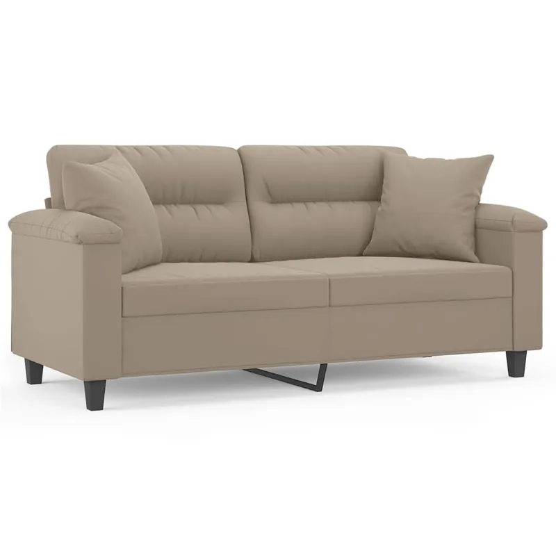 vidaXL Sofá de 2 plazas con cojines tela de microfibra negro 140 cm - Sofás sillones puffs