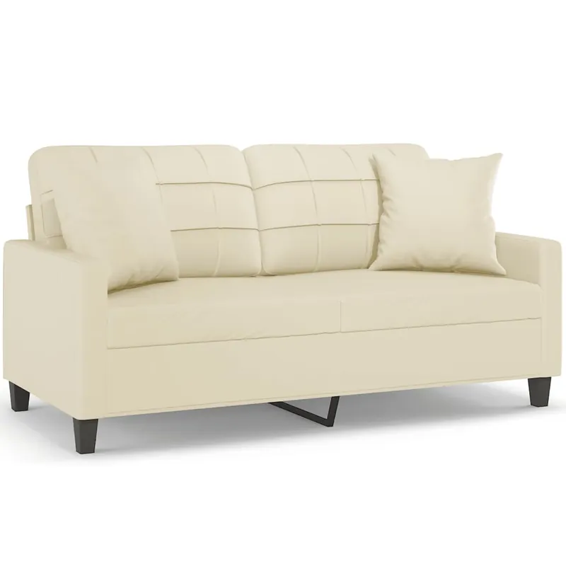 vidaXL Sofá de 2 plazas con cojines cuero sintético color crema 140 cm - Sofás sillones puffs