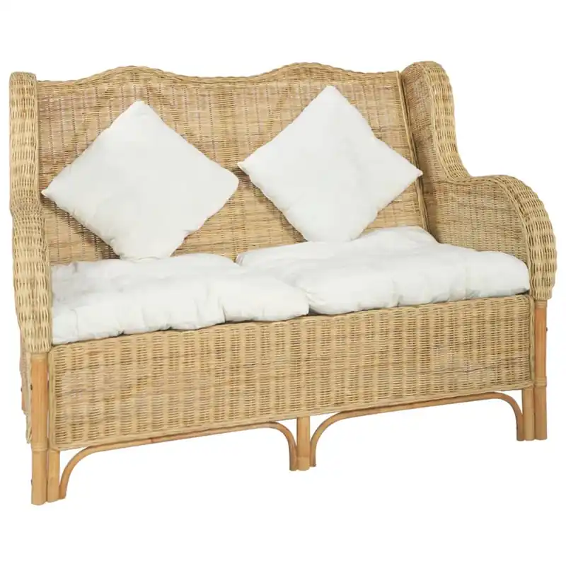 vidaXL Sofá de 2 plazas de ratán natural y lino - Sofás sillones puffs