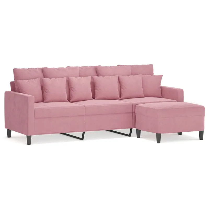 vidaXL Sofá de 3 plazas con taburete de terciopelo rosa180 cm - Sofás sillones puffs