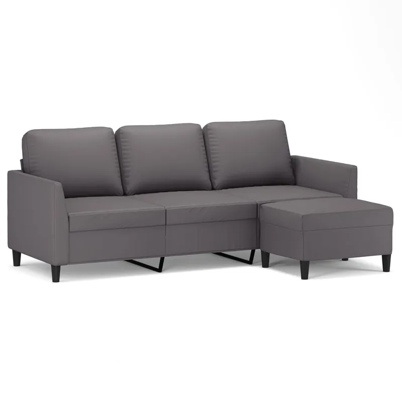 vidaXL Sofá de 3 plazas con taburete cuero sintético negro 180 cm - Sofás sillones puffs