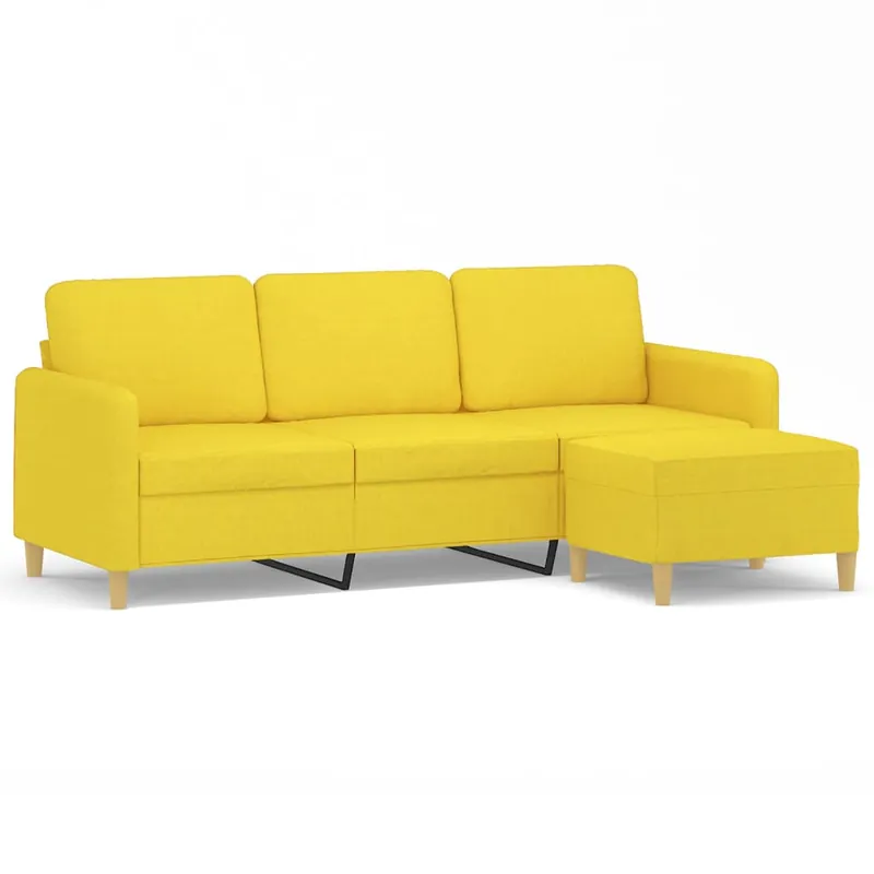 vidaXL Sofá de 3 plazas con taburete de tela amarillo claro 180 cm - Sofás sillones puffs