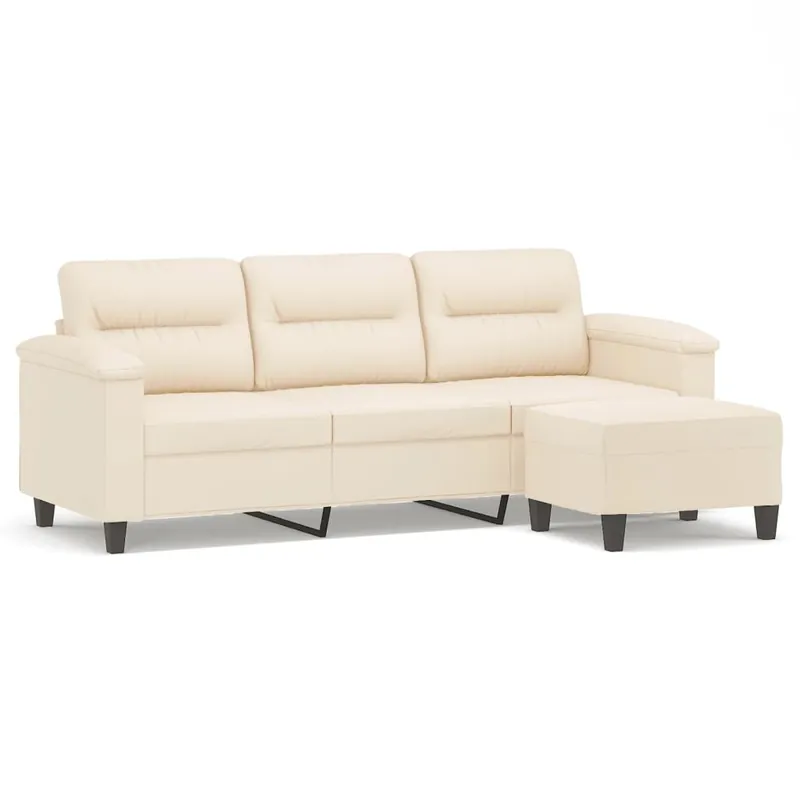 vidaXL Sofá de 3 plazas y taburete tela microfibra beige 180 cm - Sofás sillones puffs