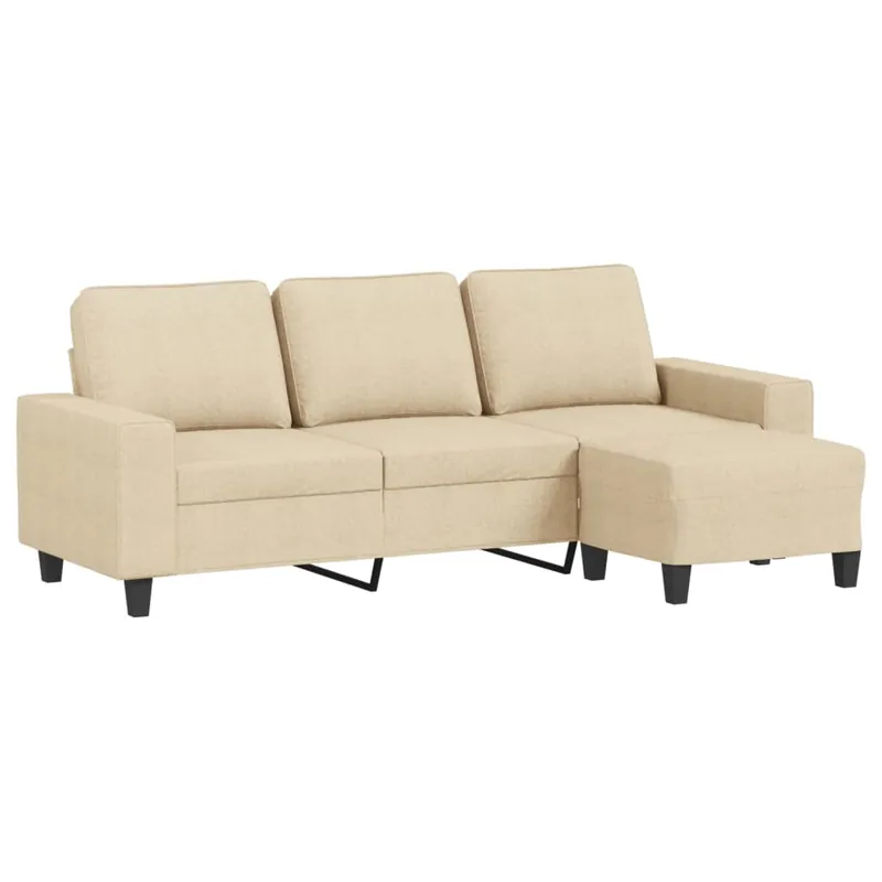 vidaXL Sofá de 3 plazas con taburete de tela crema 180 cm - Sofás sillones puffs