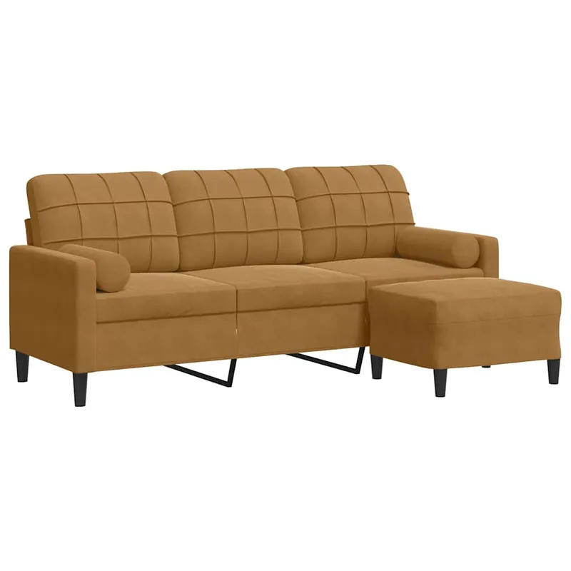 vidaXL Sofá de 3 plazas con taburete terciopelo amarillo 180 cm - Sofás sillones puffs