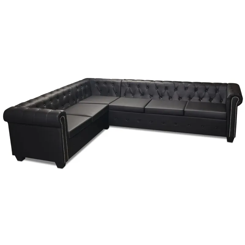 vidaXL Sofá de esquina Chesterfield 6 plazas cuero artificial negro - Sofás sillones puffs