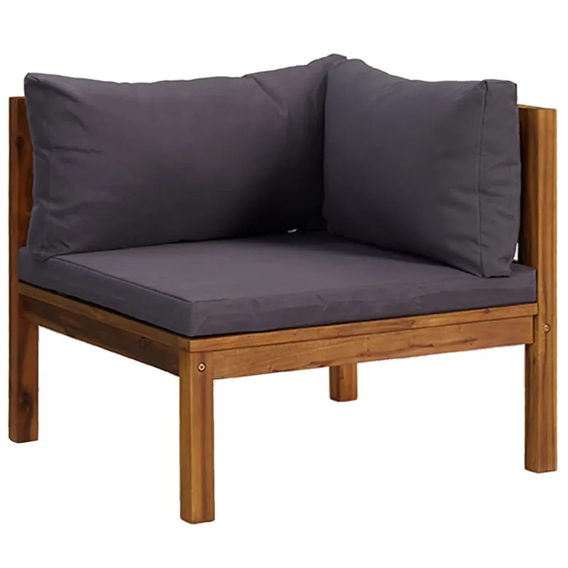 vidaXL Sofá esquina seccional cojines gris oscuro madera maciza acacia - Sofás sillones puffs