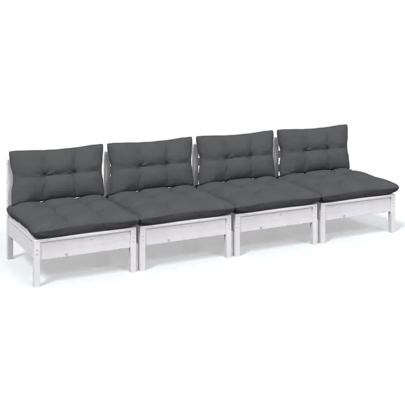 vidaXL Sofá de jardín de 4 plazas con cojines madera maciza pino crema - Sofás sillones puffs