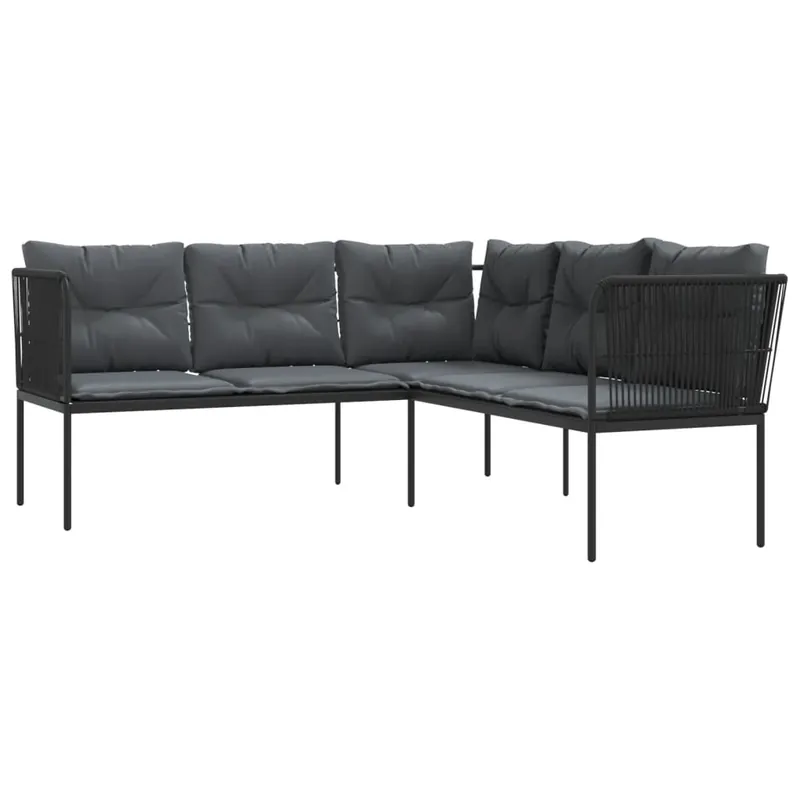 vidaXL Sofá de jardín con cojines forma de L acero y textileno negro - Sofás sillones puffs