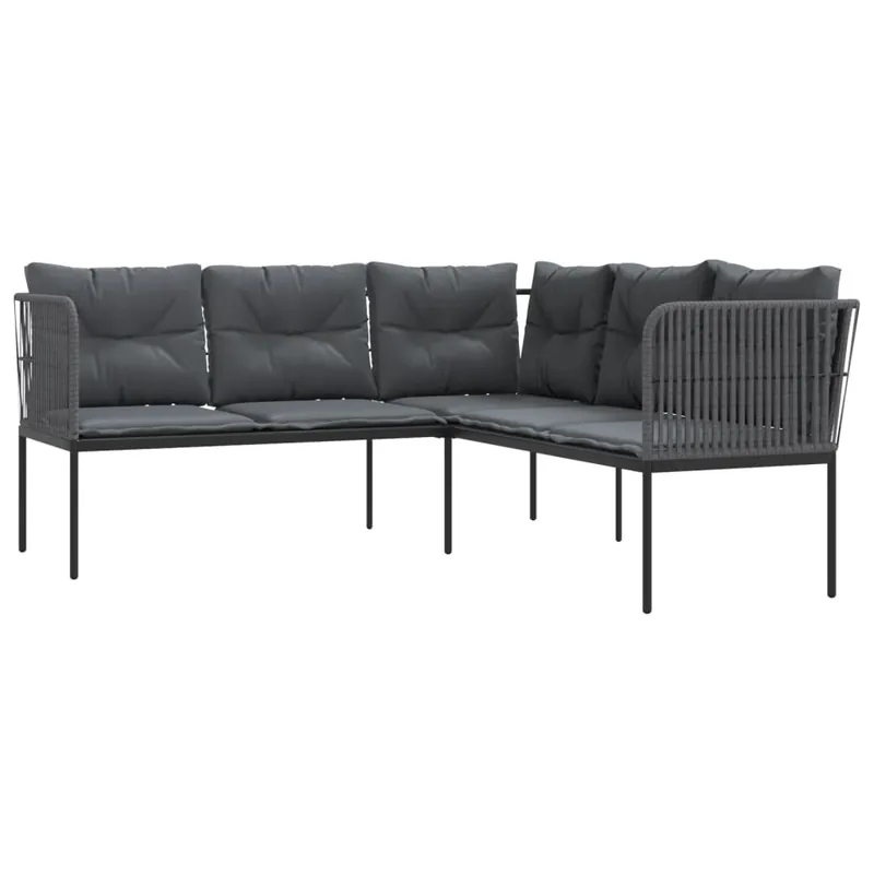vidaXL Sofá de jardín con cojines forma de L acero y textileno negro - Sofás sillones puffs
