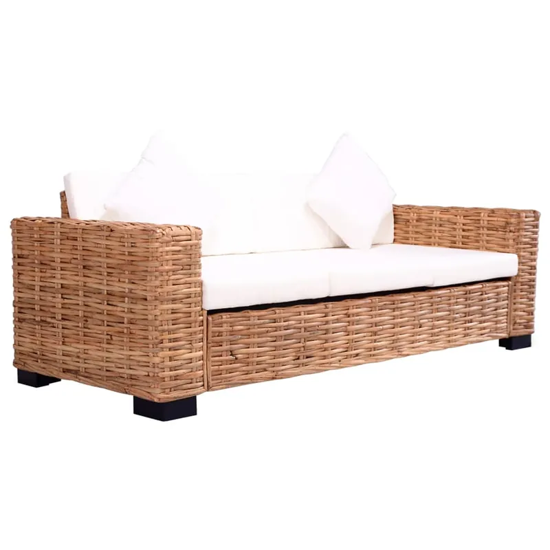 vidaXL Sofá de 3 plazas para jardín ratán natural - Sofás sillones puffs