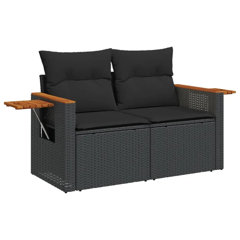 vidaXL Sofá de jardín 2 plazas con cojines ratán sintético negro - Sofás sillones puffs