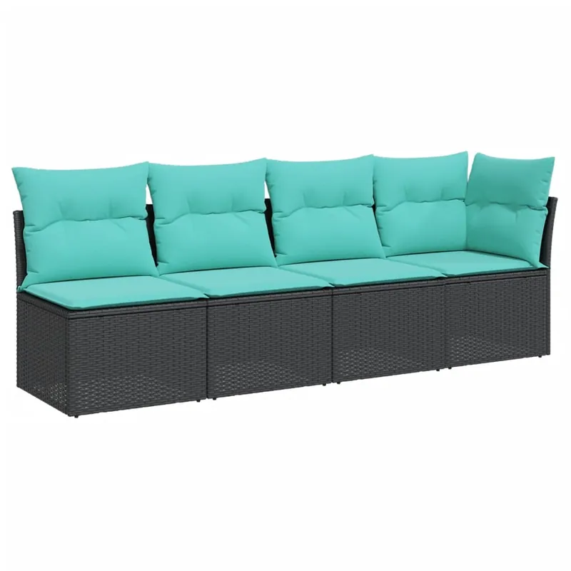 vidaXL Sofá de jardín de 4 plazas con cojines en ratán sintético negro - Sofás sillones puffs