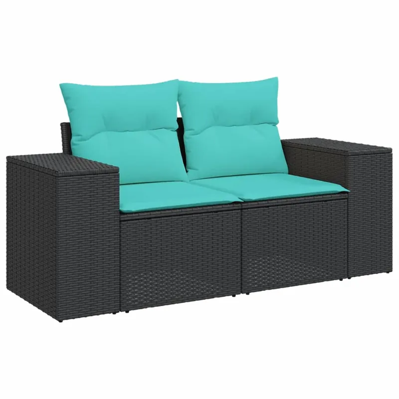 vidaXL Sofá de jardín 2 plazas con cojines ratán sintético negro - Sofás sillones puffs