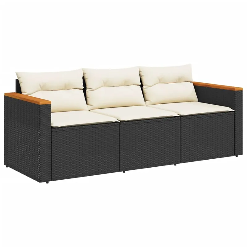 vidaXL Sofá de jardín de 3 plazas con cojines ratán sintético negro - Sofás sillones puffs