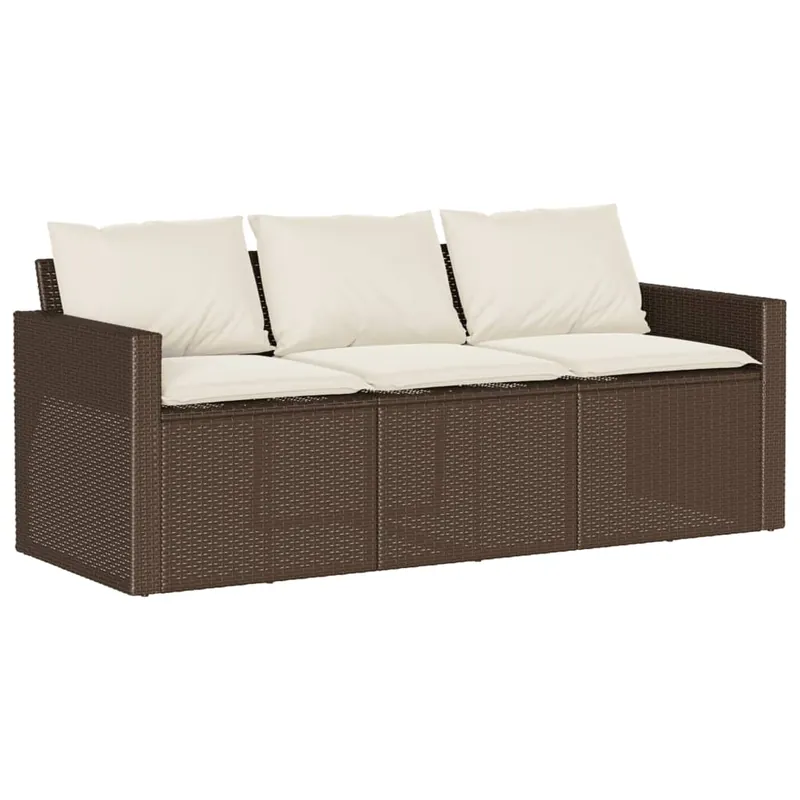 vidaXL Sofá de jardín con cojines 3 plazas ratán sintético marrón - Sofás sillones puffs