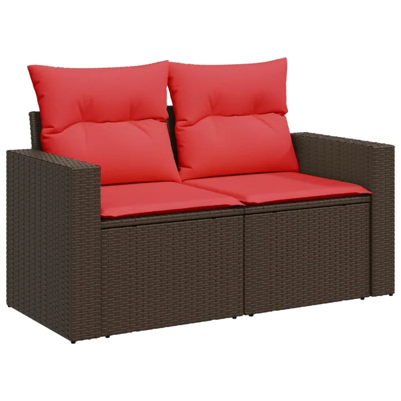 vidaXL Sofá de jardín de 2 plazas con cojines en ratán sintético marrón - Sofás sillones puffs