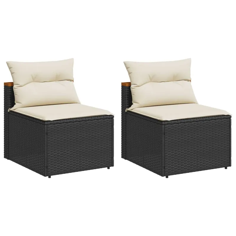 vidaXL Sofá de jardín sin reposabrazos 2 uds y cojines ratán PE negro - Sofás sillones puffs