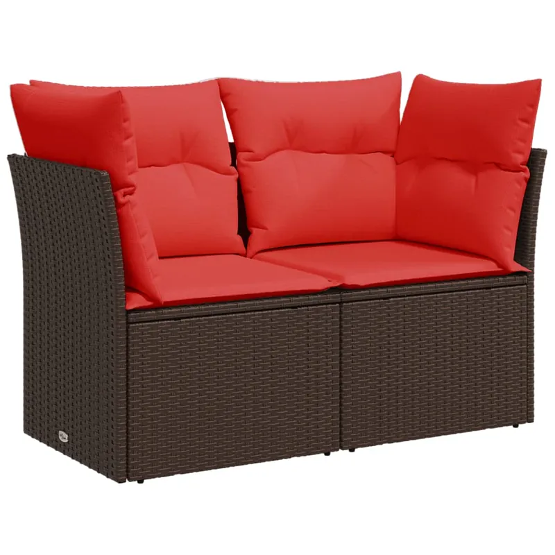 vidaXL Sofá de jardín de 2 plazas con cojines en ratán sintético marrón - Sofás sillones puffs