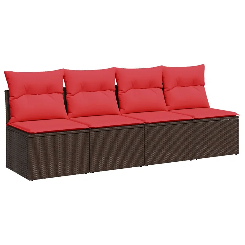 vidaXL Sofá de jardín con cojines de 4 plazas en ratán sintético marrón - Sofás sillones puffs