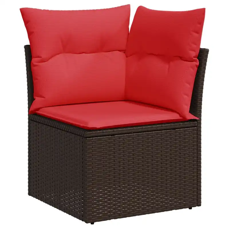vidaXL Sofá de jardín esquinero con cojines de ratán sintético marrón - Sofás sillones puffs