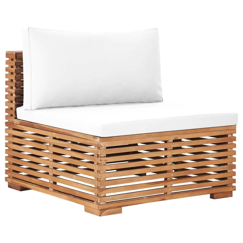 vidaXL Sofá central de jardín madera maciza teca y cojín color crema - Sofás sillones puffs