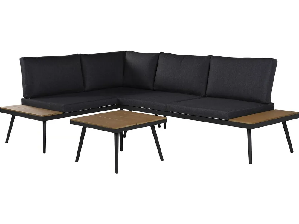 Sofá esquinero "Mira" muebles de jardín - imitación madera - 4 plazas - Gris