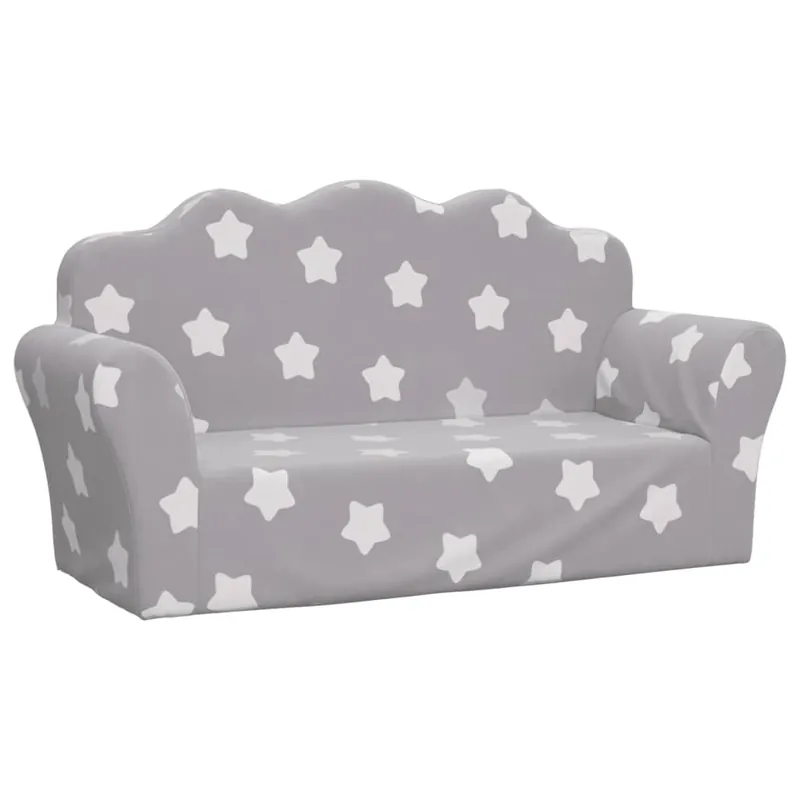 Sofá infantil - Sofá para niños de 2 plazas felpa suave gris claro