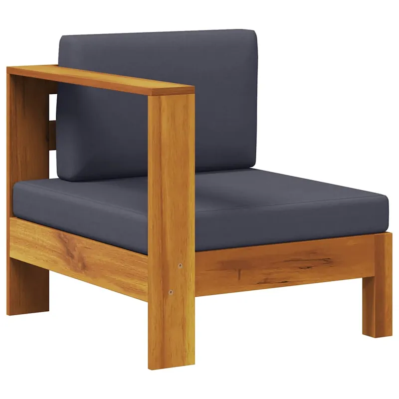 vidaXL Sofá central con 1 reposabrazos madera acacia gris oscuro - Sofás sillones puffs