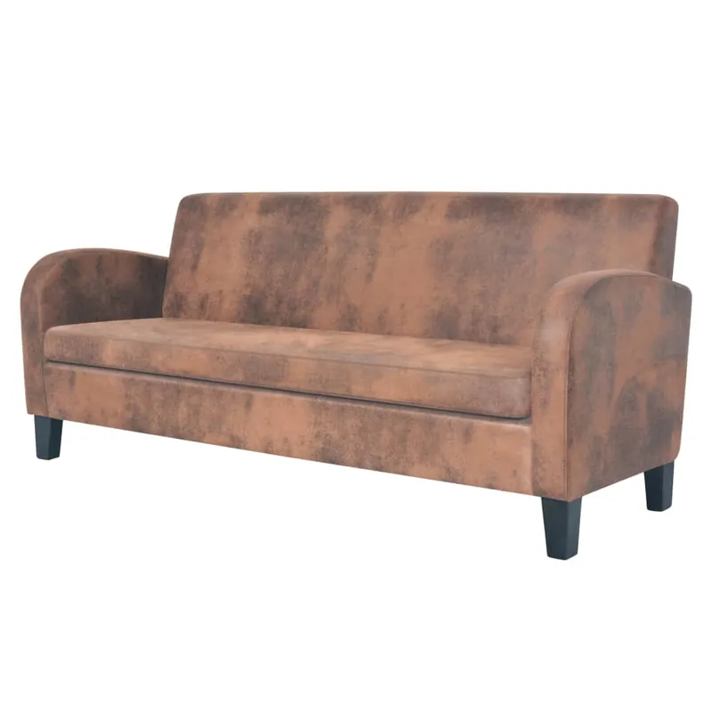 vidaXL Sofá 3 plazas piel de ante artificial marrón - Sofás sillones puffs