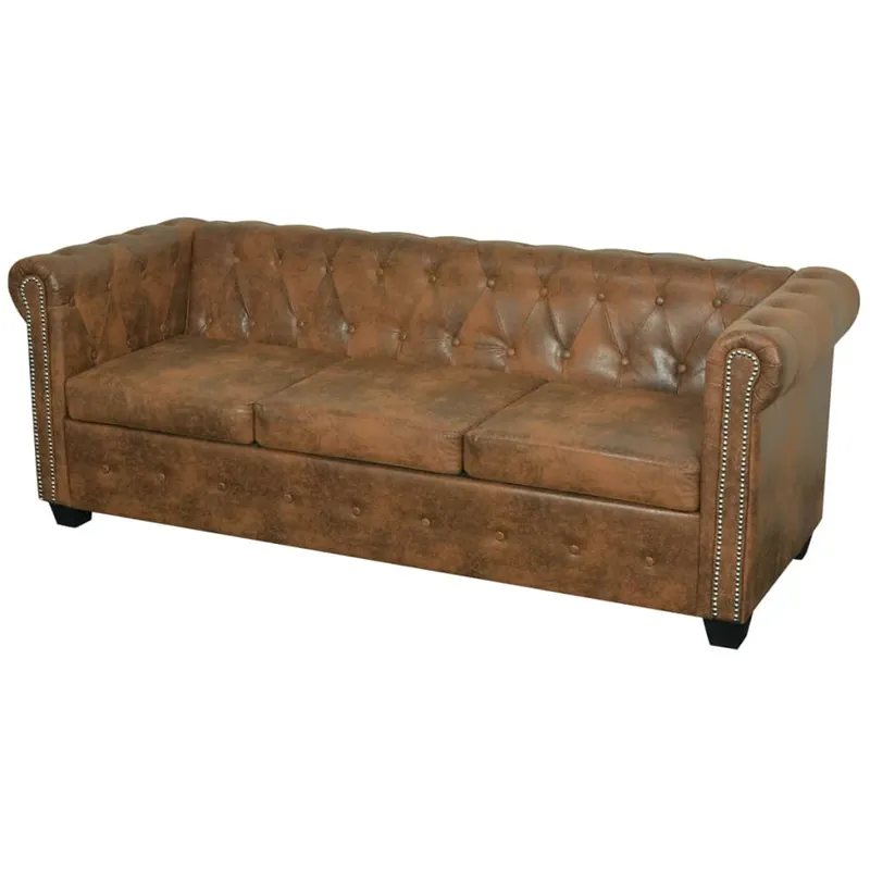 vidaXL Sofá Chesterfield de 3 plazas cuero sintético marrón - Sofás sillones puffs