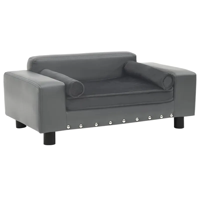 vidaXL Sofá para perros felpa y cuero sintético gris 81x43x31 cm - Jardín