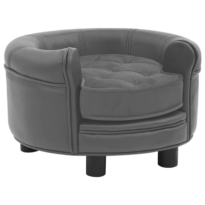 vidaXL Sofá para perros felpa y cuero sintético gris 48x48x32 cm - Jardín