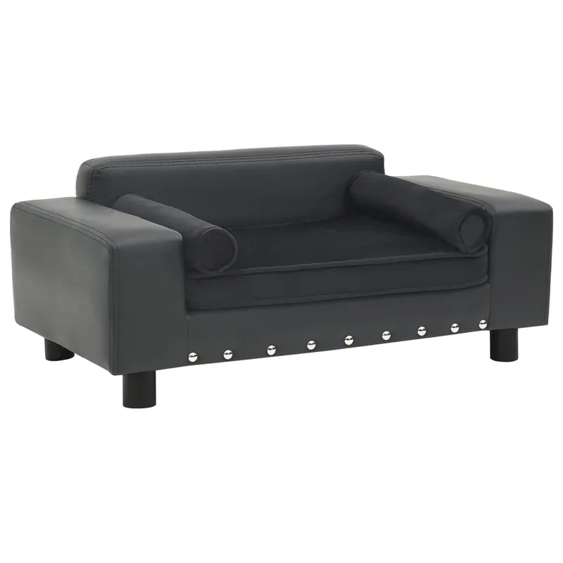 vidaXL Sofá para perros felpa y cuero sintético gris oscuro 81x43x31cm - Jardín