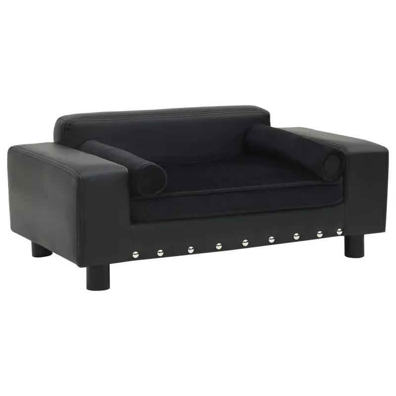 vidaXL Sofá para perros felpa y cuero sintético negra 81x43x31 cm - Jardín