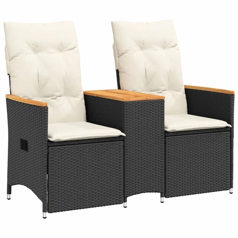 vidaXL Sofá de jardín reclinable de 2 plazas con mesa ratán PE negro - Sofás sillones puffs