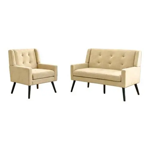 Juego de sillones 2 piezas - espuma alta densidad, patas de madera - amarillo