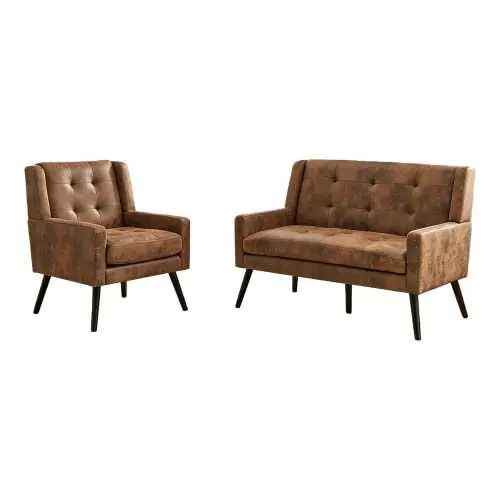 Juego de sillones 2 piezas - espuma alta densidad, patas de madera - amarillo