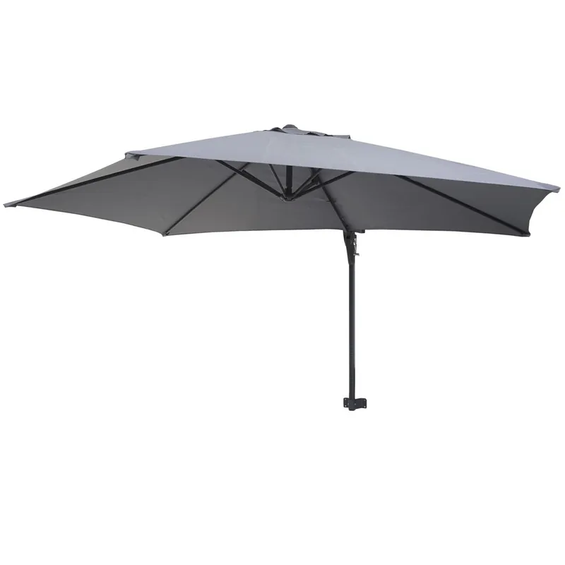 Sombrilla de pared para balcón o terraza con mástil inclinable 3 m poliéster aluminio/acero 9 kg gris 04_0005636 - Jardín