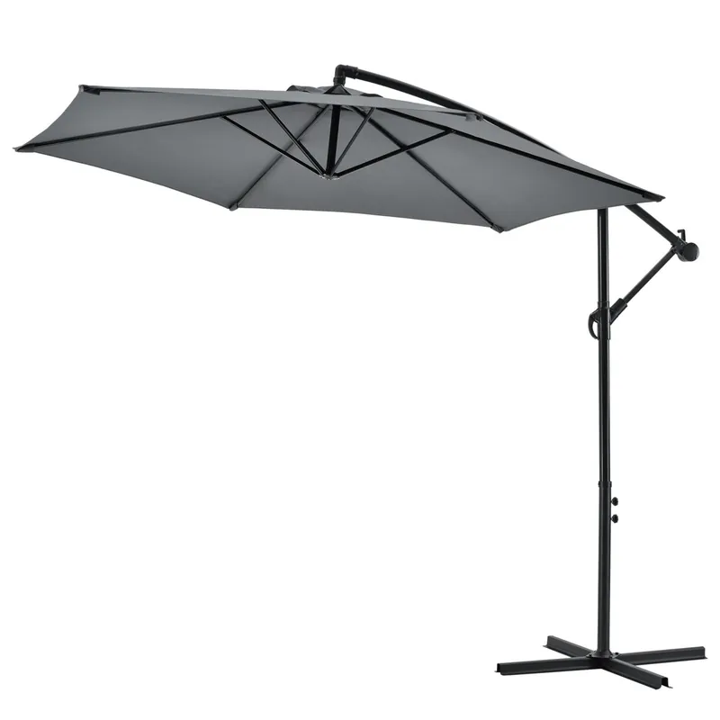 Sombrilla hexagonal desplazada con manivela basculante resistente al agua UV diámetro 270 cm gris 03_0005912 - Jardín