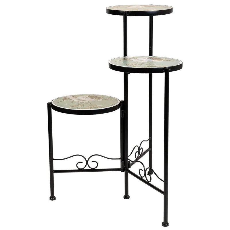 Soporte de mosaico y forja verde d30x68h-d25x61h-d20x51