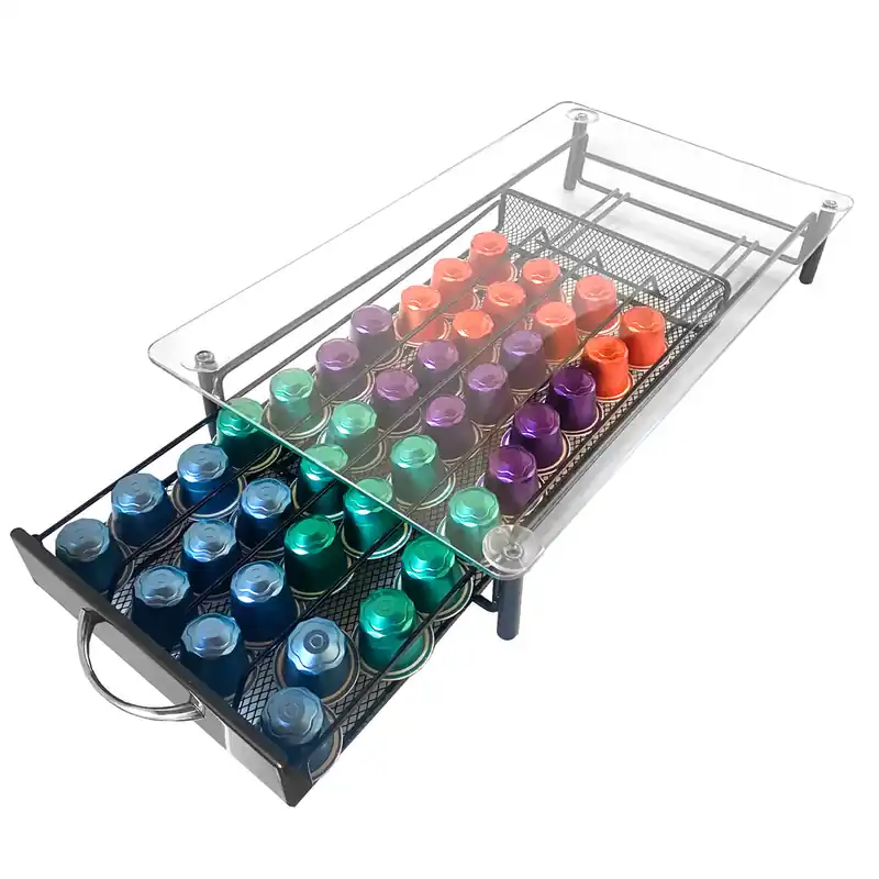 Soporte Organizador Cápsulas Nespresso Nyana Home | Capacidad 40 Cápsulas | Compatibilidad Nespresso | Cubierta de Cristal | Soporte Metálico | Asa de Extracción - Electrodomésticos