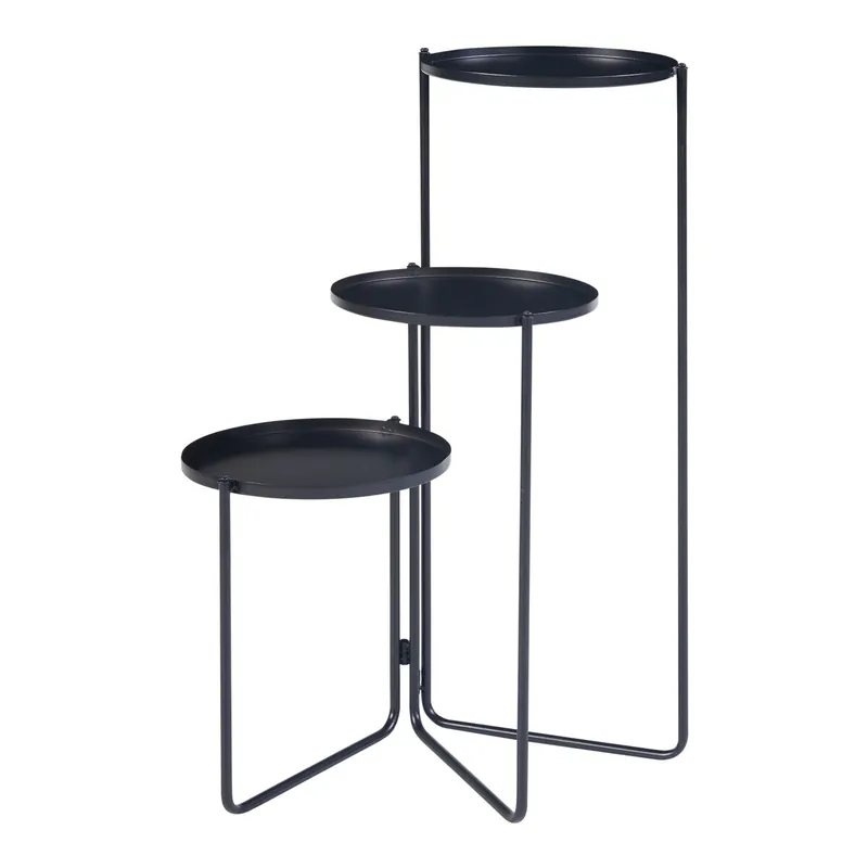 Soporte para plantas Ostre de 3 niveles metal 70x48x25cm - Negro [en.casa]