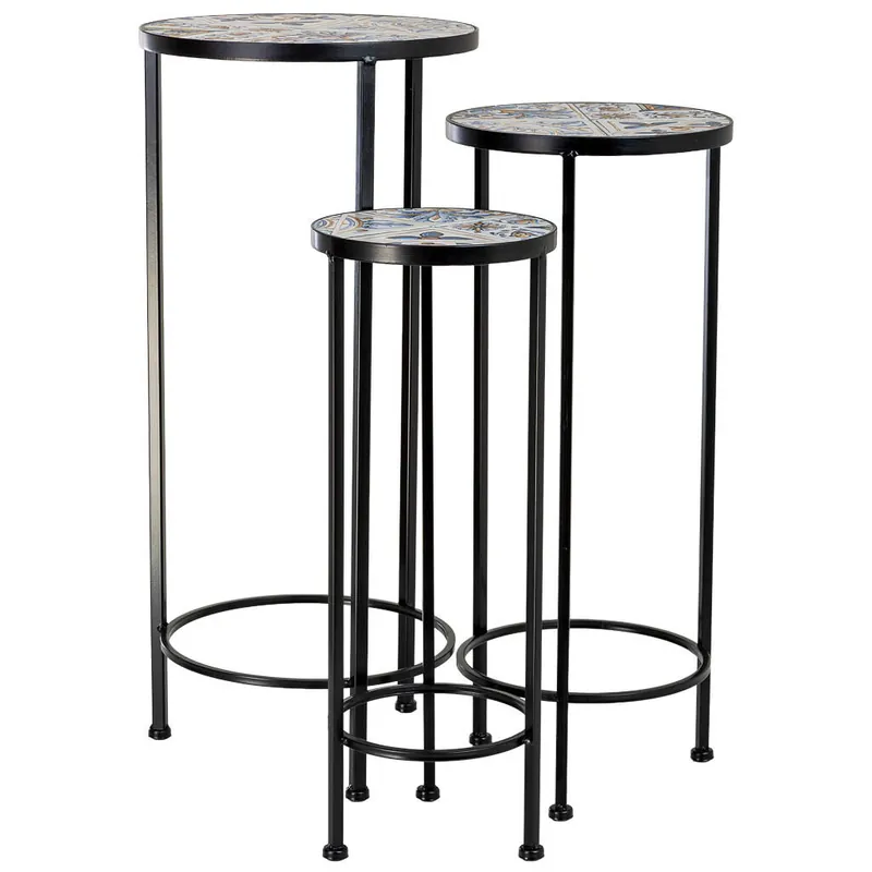 Soporte set 3 pzas de mosaico y forja multicolor D30x68h-D25x57h-D20x5