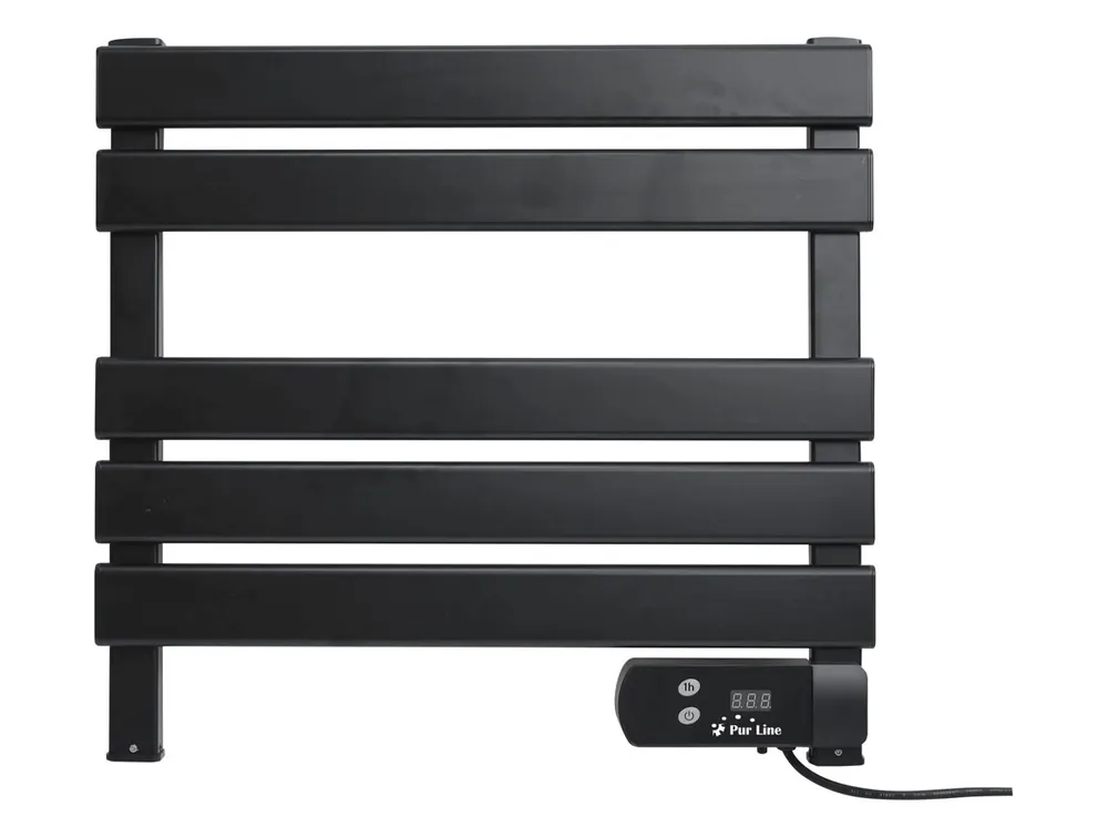 Toallero eléctrico compacto en aluminio color negro. Display Led con temperatura de la estancia. Función secado toallas 2 horas. - Baño