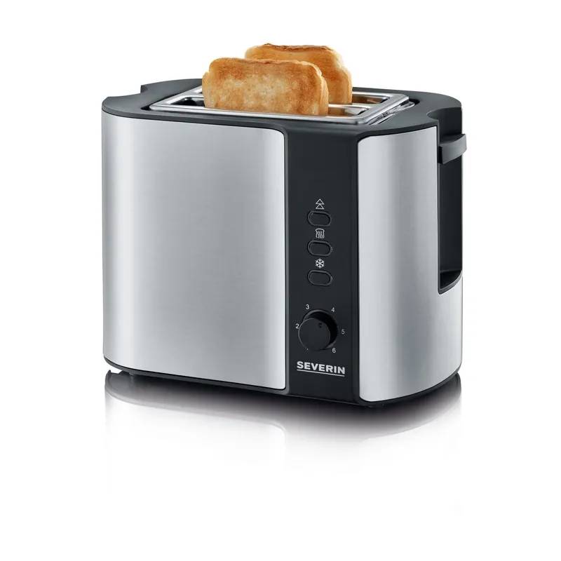 SEVERIN - Tostadora automática, tostador ancho con soporte para panes, tostadora doble para calentar y descongelar, 800 W, acero inoxidable cepillado/negro, AT 2589