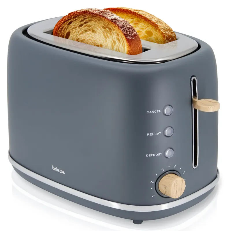 Briebe TA1166GRY Nordic Tostadora Pan Ranura Ancha, Tostador 2 Rebanadas, 6 Niveles Tostado, Calientapanecillos, 870, Gris - Electrodomésticos